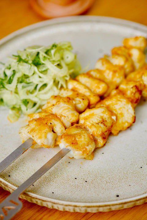 BBQ Monkfish Skewers, Harissa, Honey & Preserved Lemon Butter, Fennel Slaw