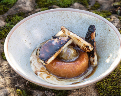 Sous-Vide Hispi with Plum and Black Garlic